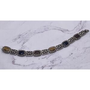 DESIGNER STERLING SILVER ONYX TIGER'S EYE JASPER STONES BRACELET